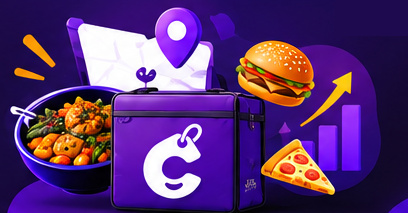 Illustration Cheepa : sac de livraison, plats et repère de carte